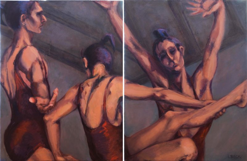 The Dancer Warms Up- Diptych, oil on canvas