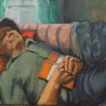Sunday Afternoon Snooze. oil on board, 60cm x 45cm 