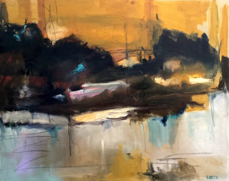  -SOLD - Golden Pond, oil on canvas, 60cm x 55cm