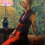By Lamp Light, oil on canvas board. 50cm x 70cm