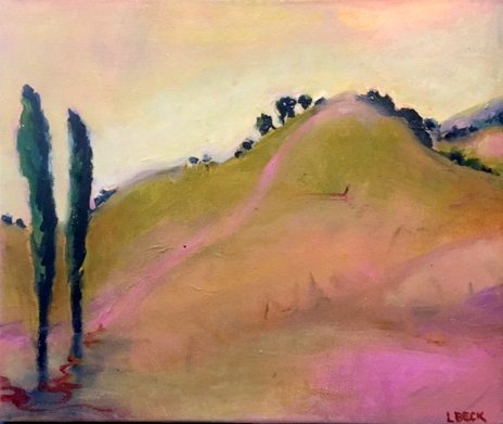 -SOLD -Lonely Poplars, oil on canvas, 35cm x 45cm