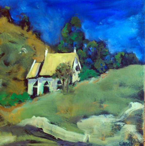  - SOLD - Little Church outside Stroud,ioil on canvas, 25cm x25cm