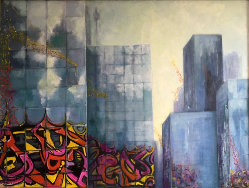 $3000   Graffiti City, oil on canvas, 120cm x 90cm