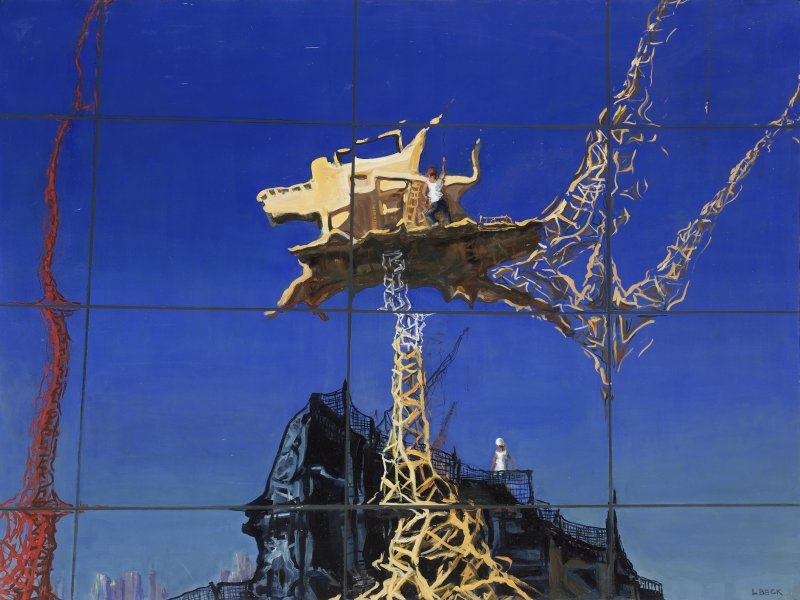 SOLD - Crane Dance over Sydney , oil on canvas.  Finalist in 2012 Mt Eyre Art Prize