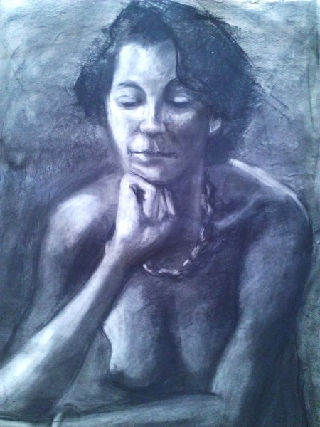 Rita, charcoal on w c paper, 60cm x 40 cm